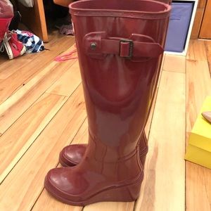 Burgundy Wedged Tall Rain Boots